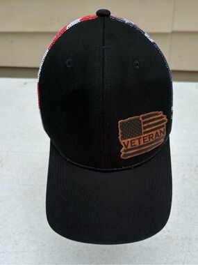 Veteran Embroidered Black Trucker Cap